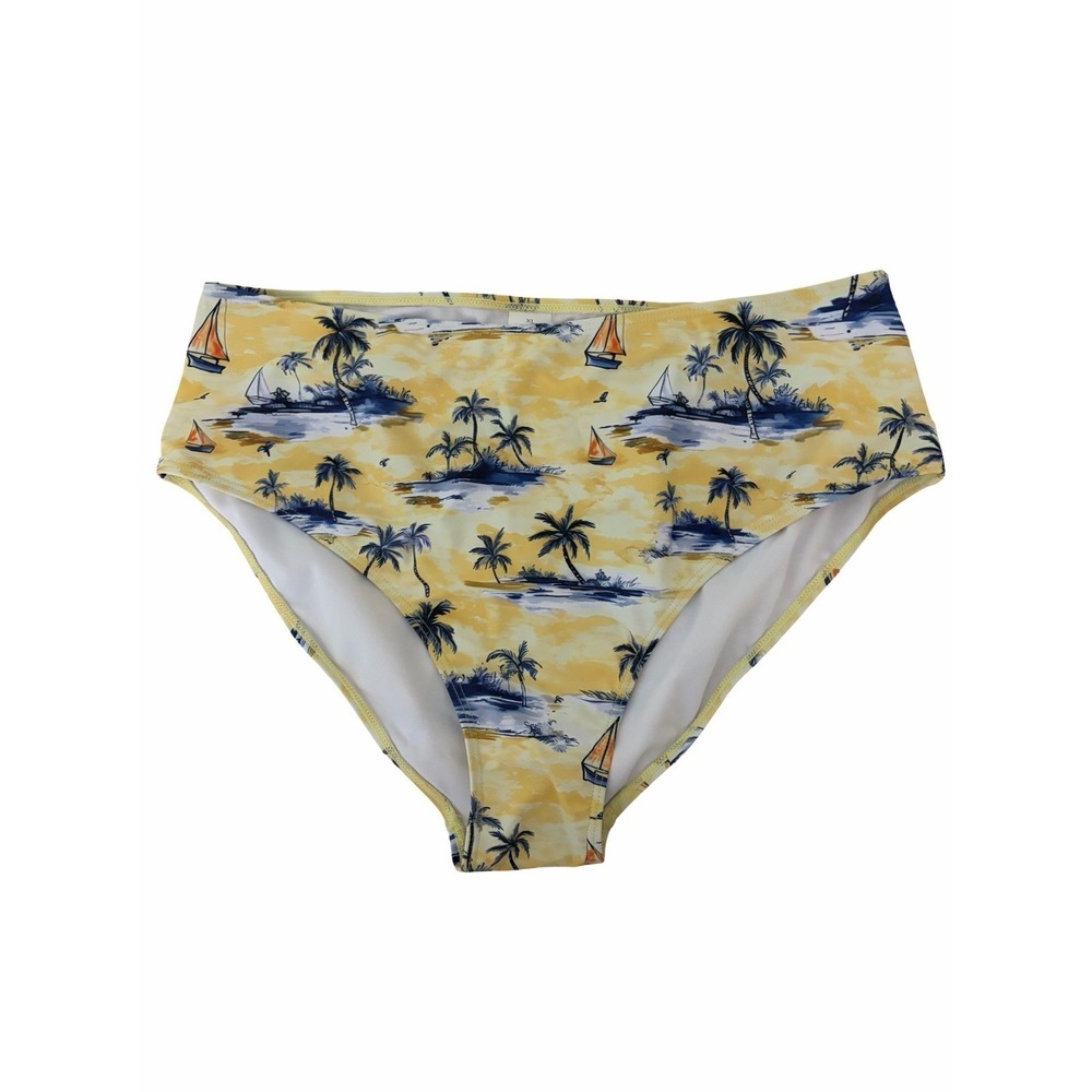 Yellow with navy tropical island print Bikini / swim bottoms